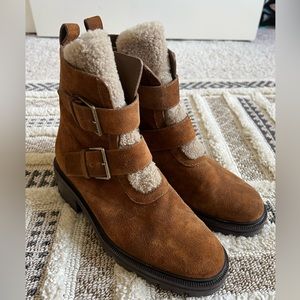 Paige Bridget Boots Brown Suede Sherpa 9 Women’s